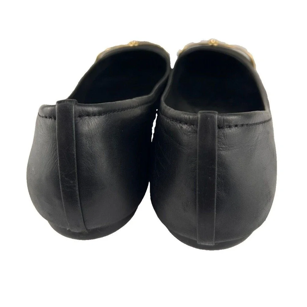Tory Burch Pacey Black Patent Leather Toe Caps Gold Logo Ballerina Flats Size 10